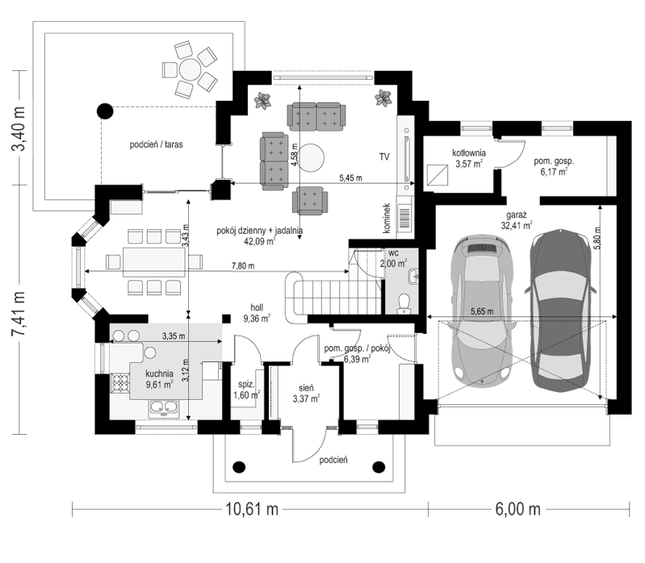 Rzut parteru lustro POW. 116,6 m²