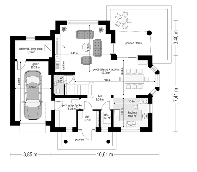 Rzut parteru POW. 101,2 m²