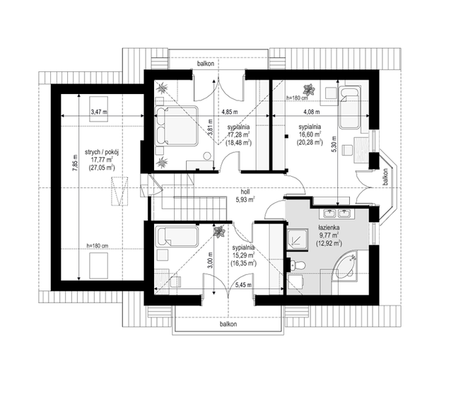 Rzut poddasza POW. 101,0 m²