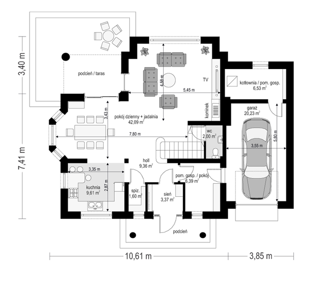 Rzut parteru lustro POW. 101,2 m²
