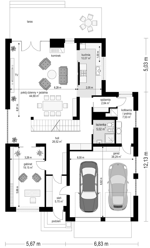 Rzut parteru POW. 159,8 m²