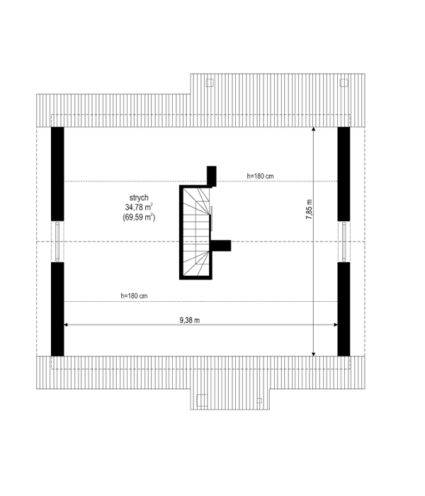 Rzut strychu POW. 0,0 m²
