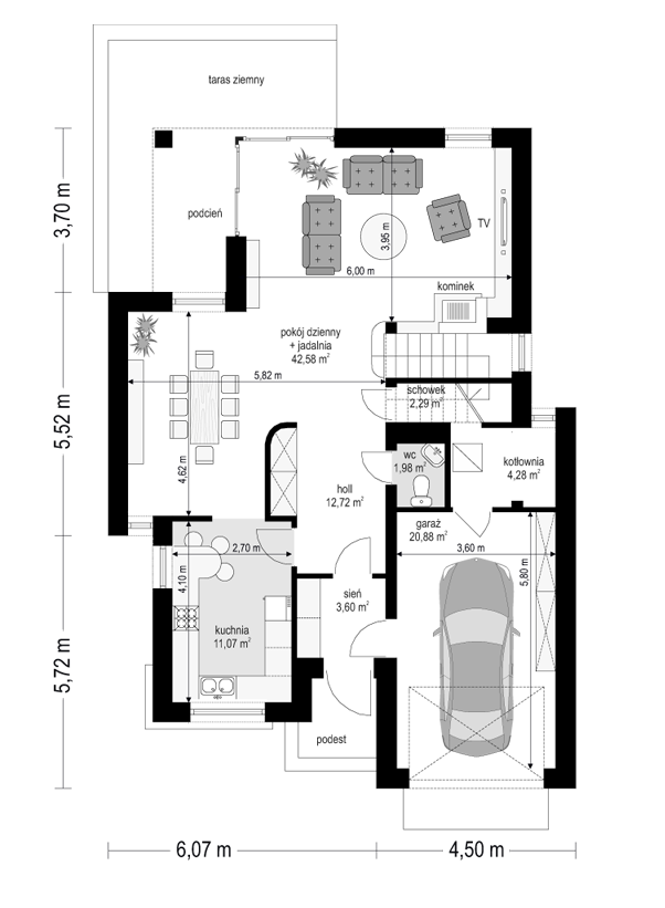 Rzut parteru POW. 99,4 m²