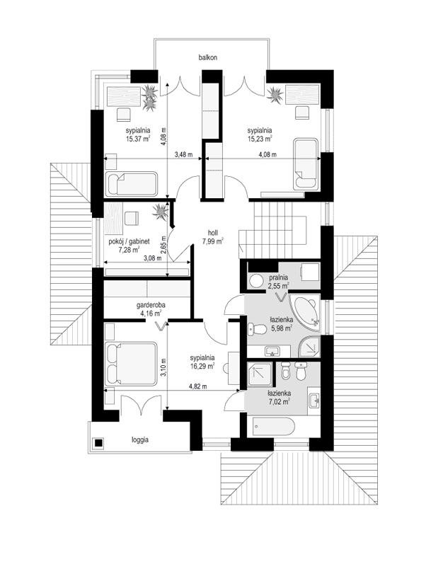 Rzut piętra POW. 81,9 m²