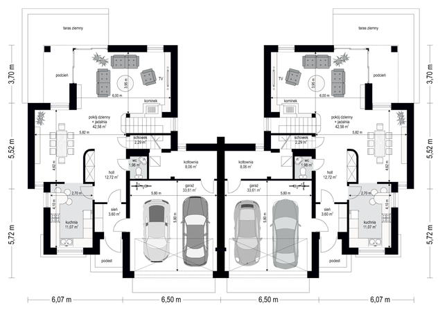 Rzut parteru POW. 115,9 m²