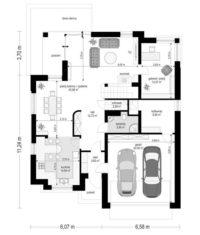 Rzut parteru POW. 135,0 m²