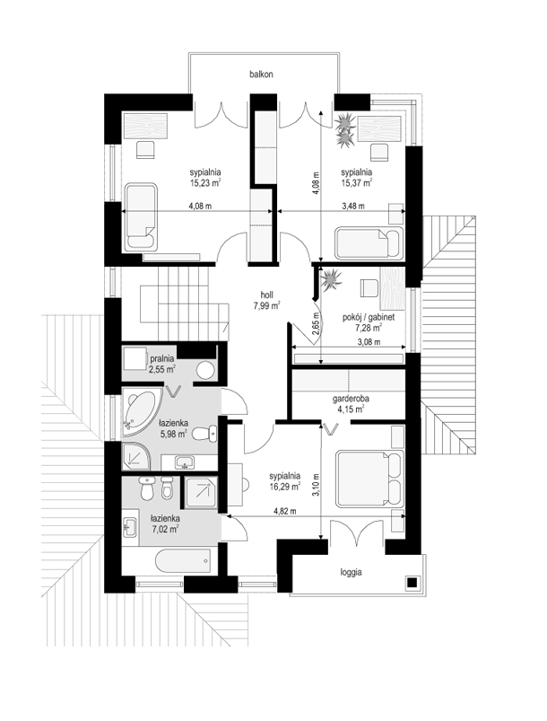 Rzut piętra POW. 81,9 m²
