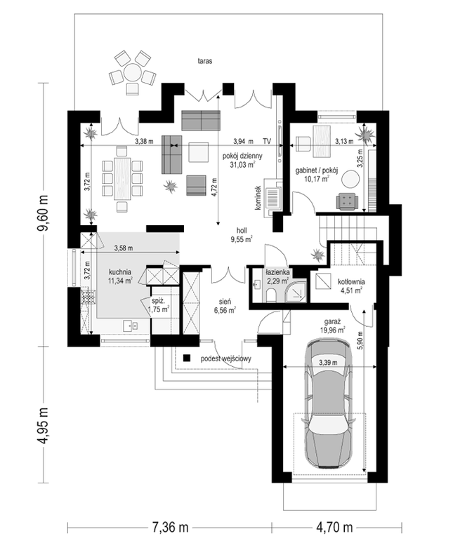 Rzut parteru POW. 97,2 m²
