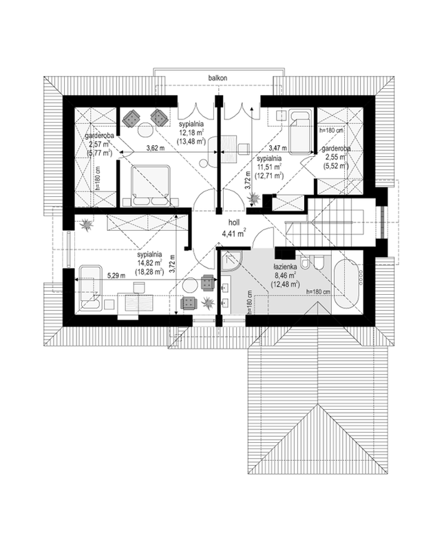 Rzut poddasza POW. 72,5 m²