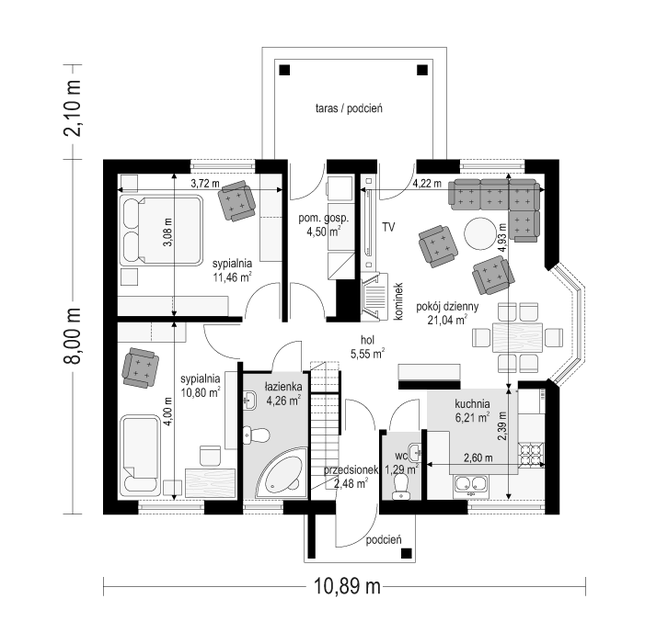 Rzut parteru POW. 67,6 m²