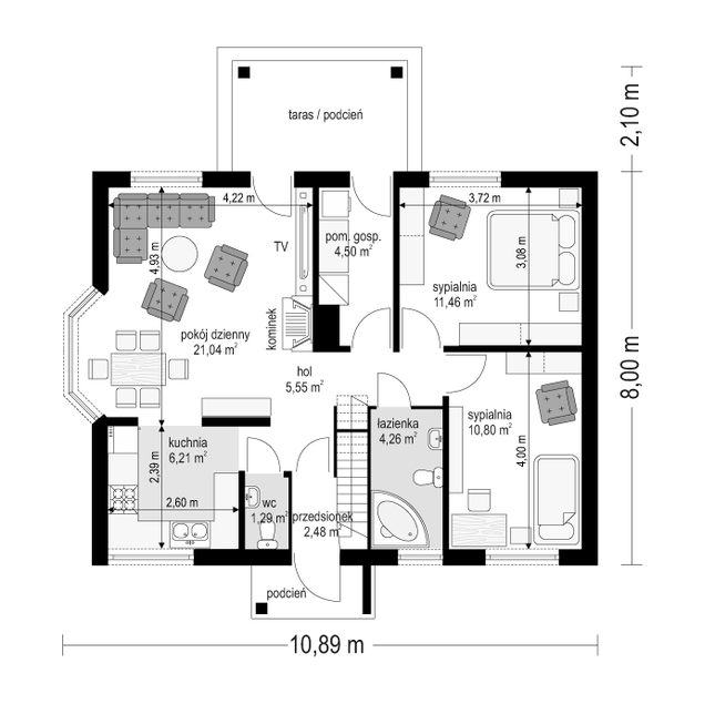 Rzut parteru lustro POW. 67,6 m²