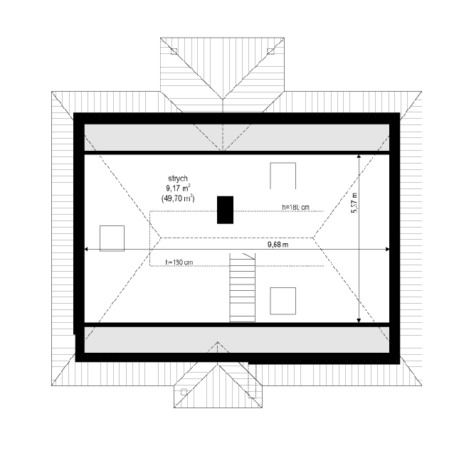 Rzut strychu lustro POW. 0,0 m²