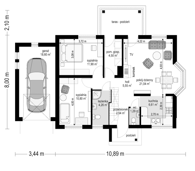 Rzut parteru POW. 87,1 m²