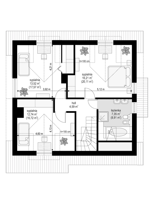 Rzut poddasza POW. 67,9 m²