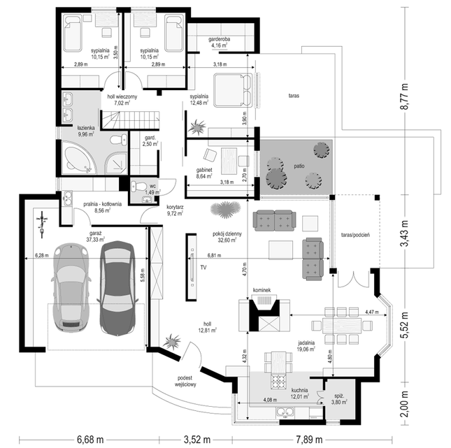 Rzut parteru POW. 202,4 m²
