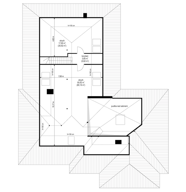 Rzut poddasza POW. 121,7 m²