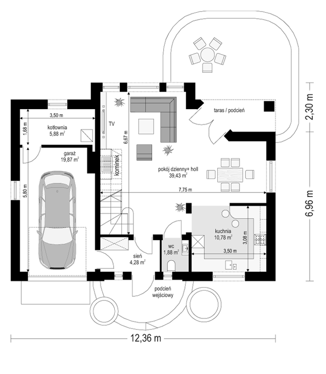 Rzut parteru POW. 82,1 m²