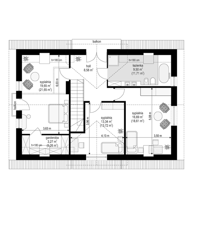 Rzut poddasza POW. 79,5 m²