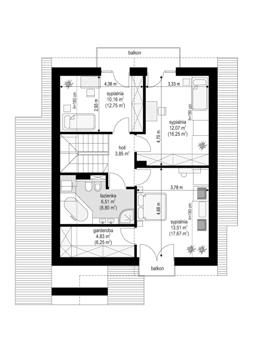 Rzut poddasza POW. 65,6 m²