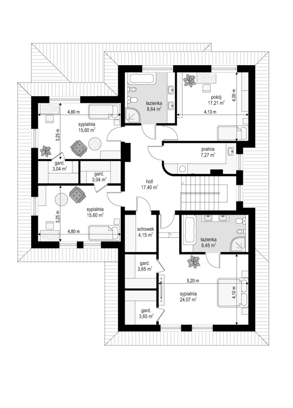 Rzut piętra POW. 131,8 m²