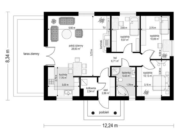 Rzut parteru POW. 84,0 m²