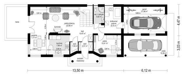 Rzut parteru POW. 97,8 m²