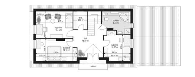 Rzut poddasza POW. 64,8 m²