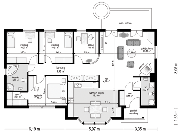 Rzut parteru POW. 115,2 m²