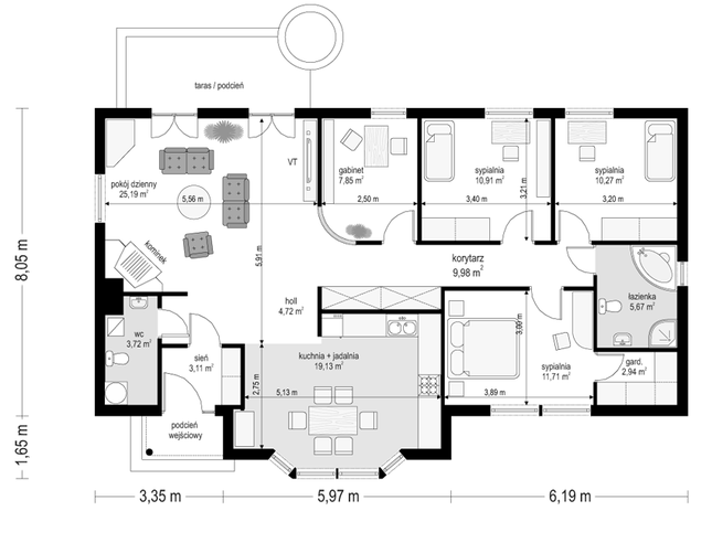 Rzut parteru lustro POW. 115,2 m²