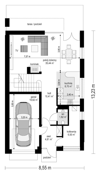 Rzut parteru POW. 86,5 m²