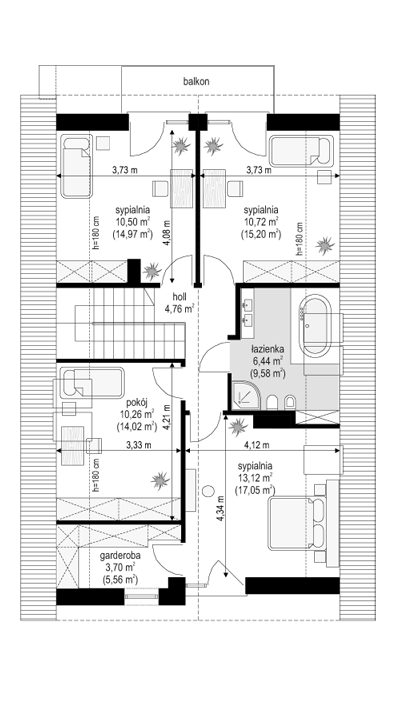 Rzut poddasza POW. 81,1 m²