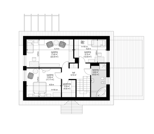 Rzut poddasza POW. 71,3 m²