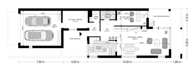 Rzut parteru POW. 144,8 m²