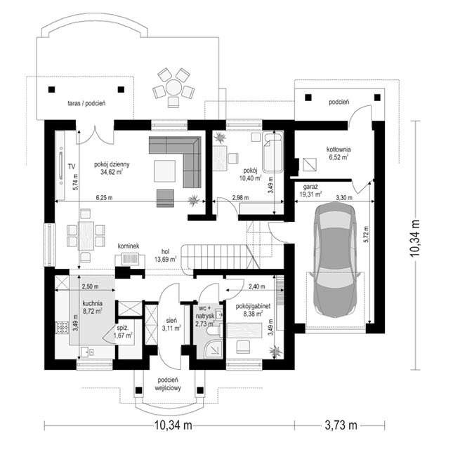Rzut parteru POW. 109,2 m²