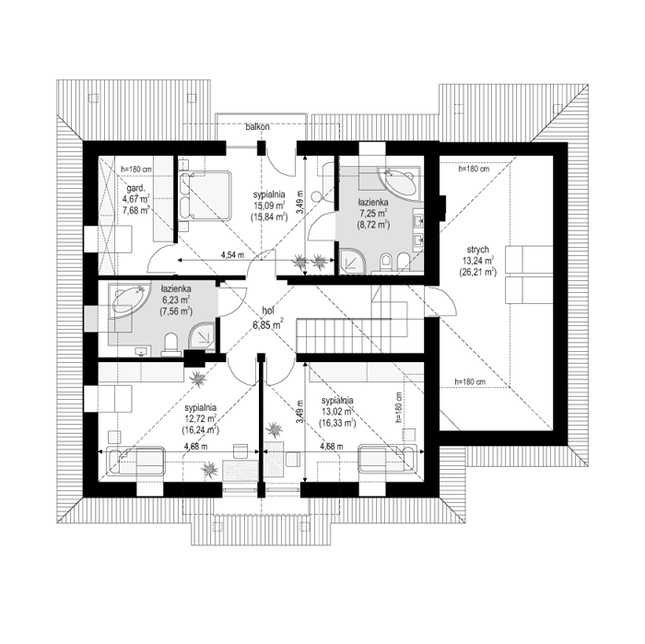 Rzut poddasza POW. 105,4 m²