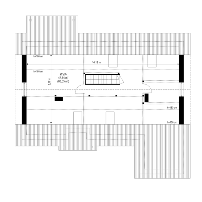 Rzut strychu POW. 0,0 m²