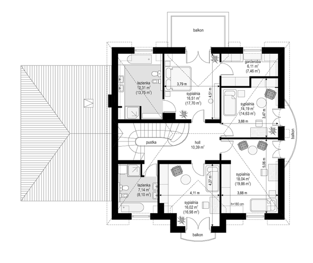Rzut poddasza POW. 108,9 m²