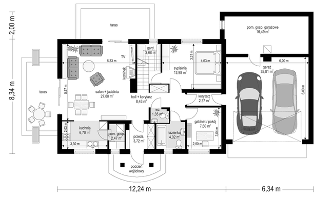 Rzut parteru POW. 134,5 m²
