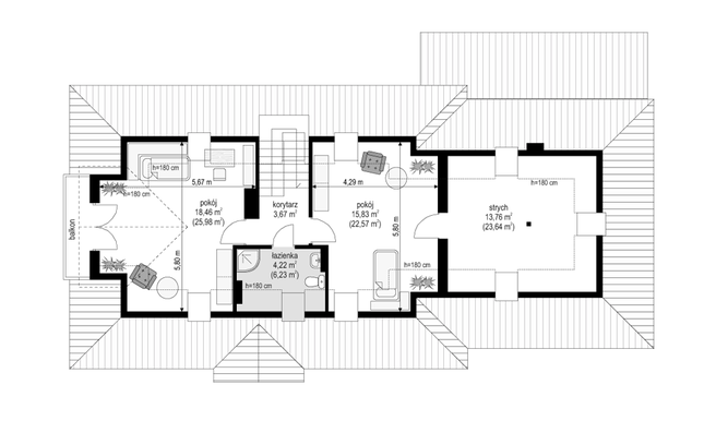Rzut poddasza POW. 82,1 m²
