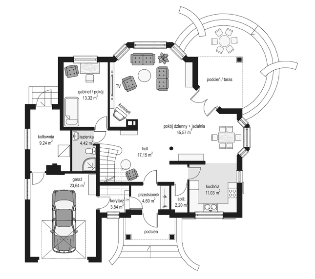 Rzut parteru POW. 135,0 m²