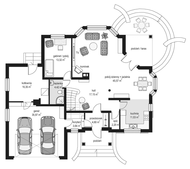 Rzut parteru POW. 154,4 m²