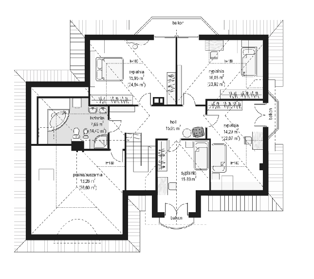 Rzut poddasza POW. 152,8 m²