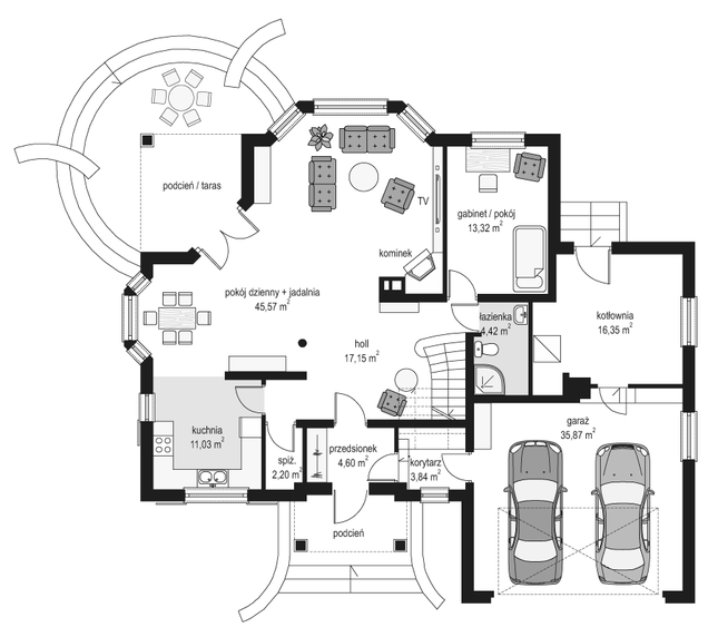 Rzut parteru lustro POW. 154,4 m²