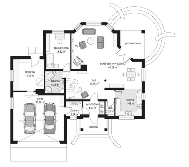 Rzut parteru POW. 152,8 m²