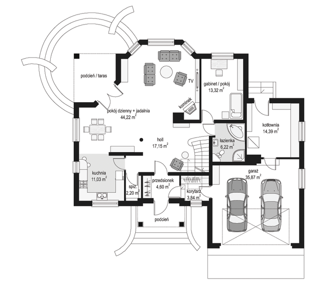 Rzut parteru lustro POW. 152,8 m²