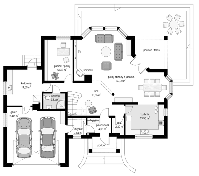 Rzut parteru POW. 161,2 m²