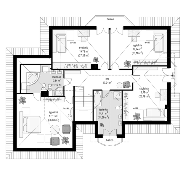 Rzut poddasza POW. 163,0 m²