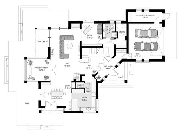 Rzut parteru POW. 222,2 m²