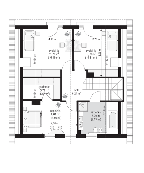 Rzut poddasza lustro POW. 64,2 m²