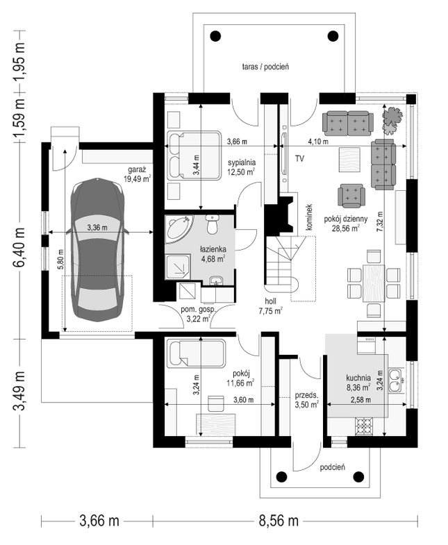 Rzut parteru POW. 99,7 m²
